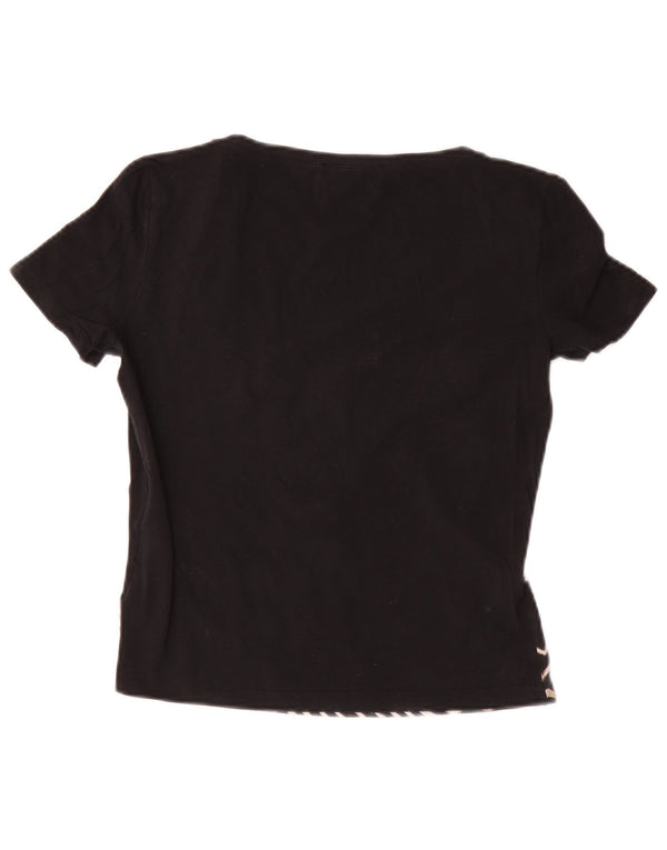 Camiseta feminina gráfica Marella UK 10 pequena algodão geométrico preto