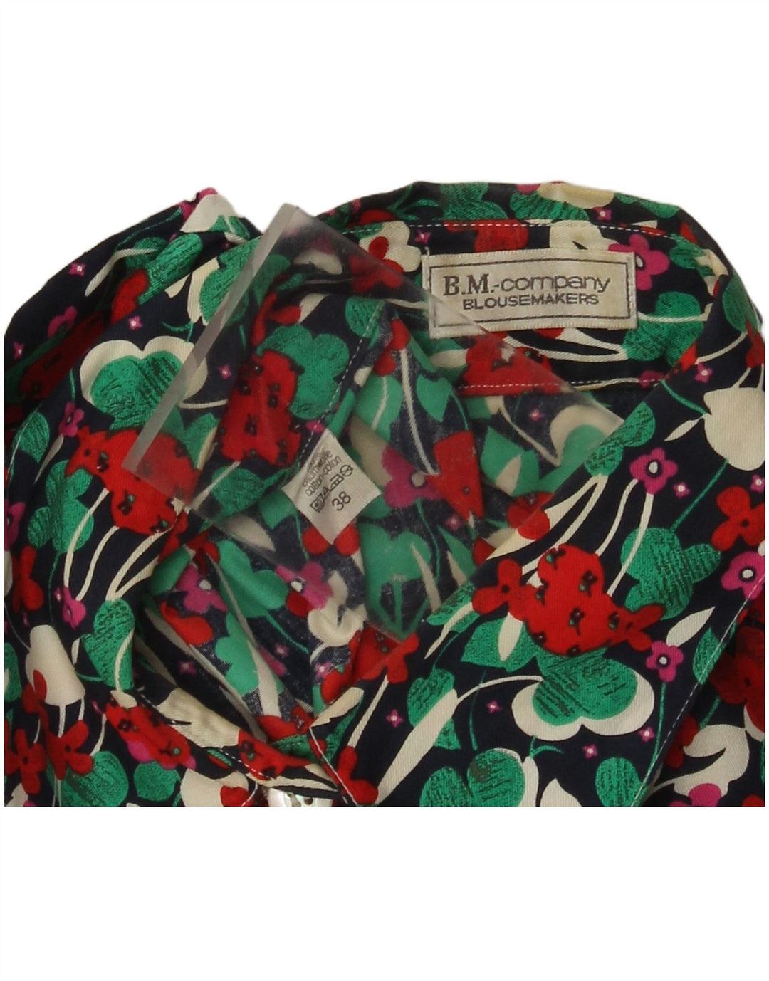 Blusa feminina vintage manga curta UE 38 média floral multicolorida