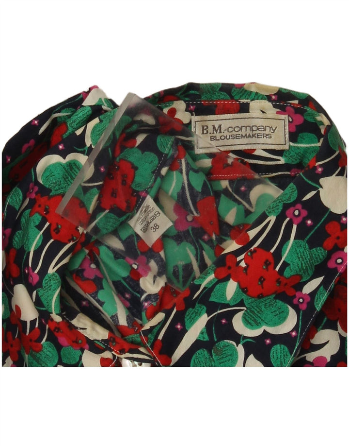 Blusa feminina vintage manga curta UE 38 média floral multicolorida