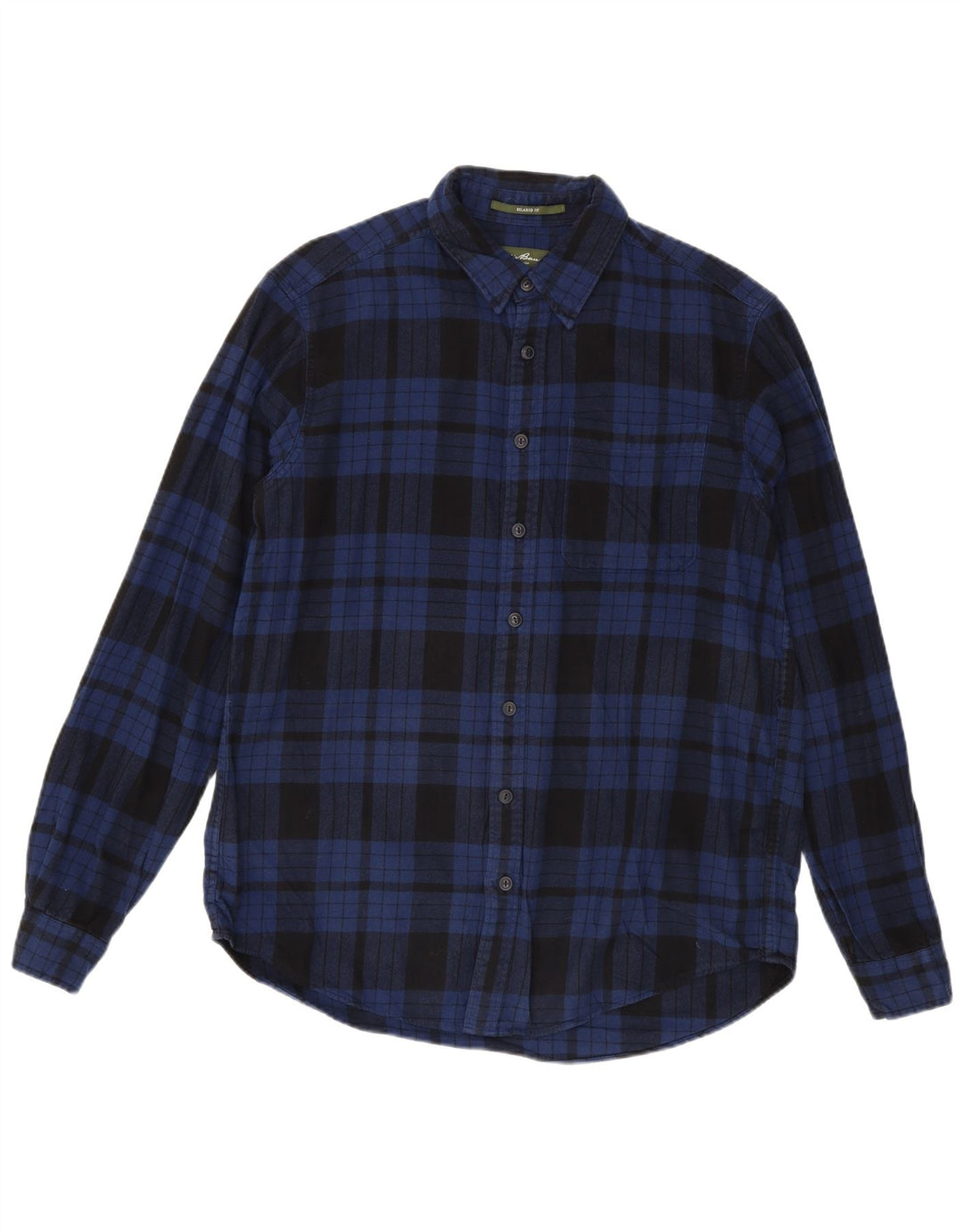 Camisa masculina de flanela alta e relaxada Eddie Bauer grande xadrez azul marinho