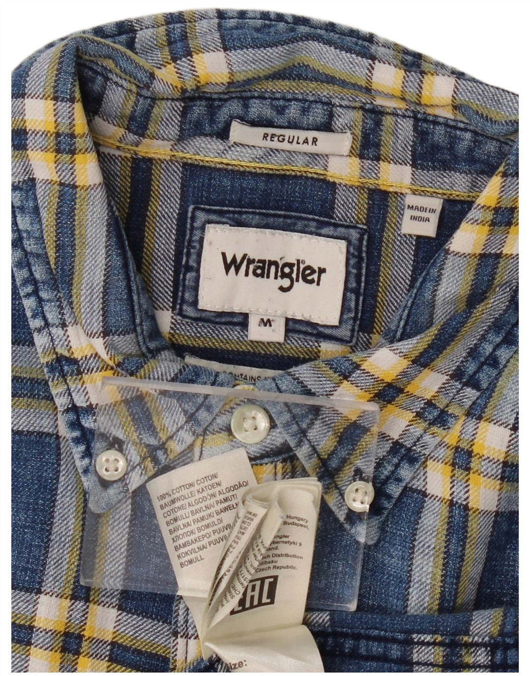 Camisa masculina de flanela de ajuste regular WRANGLER, algodão xadrez azul marinho médio