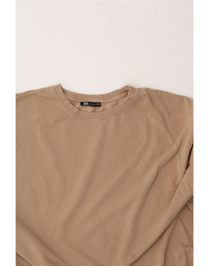 ZARA Womens Oversized Sweatshirt Jumper UK 16 Large Beige Cotton Vintage Zara and Second-Hand Zara from Messina Hembry 