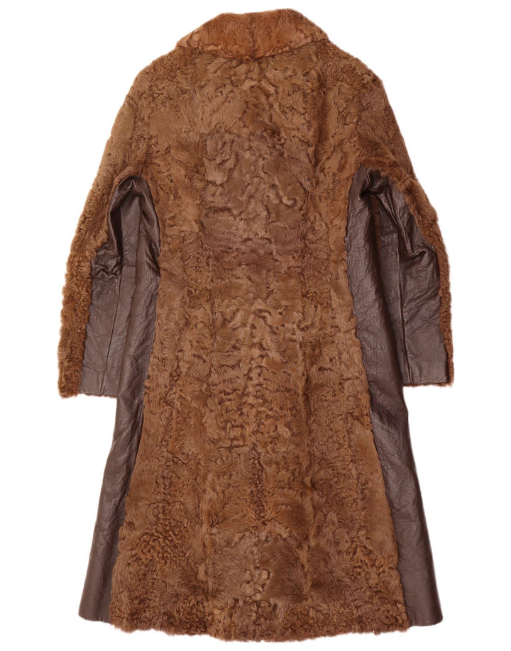 Sobretudo de pele feminino VINTAGE UK 10 pequeno marrom