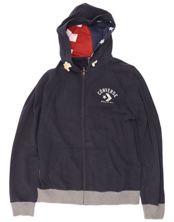 Suéter Converse masculino com capuz com zíper gráfico XL azul marinho algodão colorblock