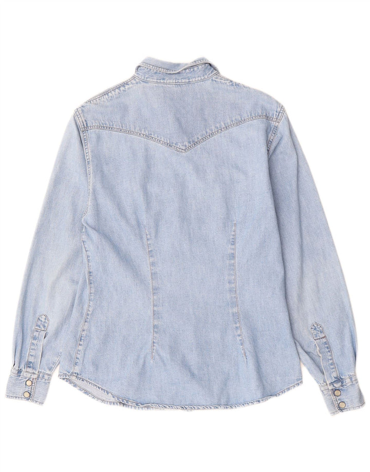 Camisa jeans feminina Benetton UK 10 algodão azul pequeno