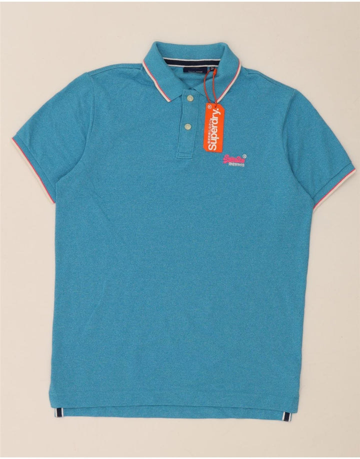 Camisa polo masculina Superdry grande algodão manchado azul