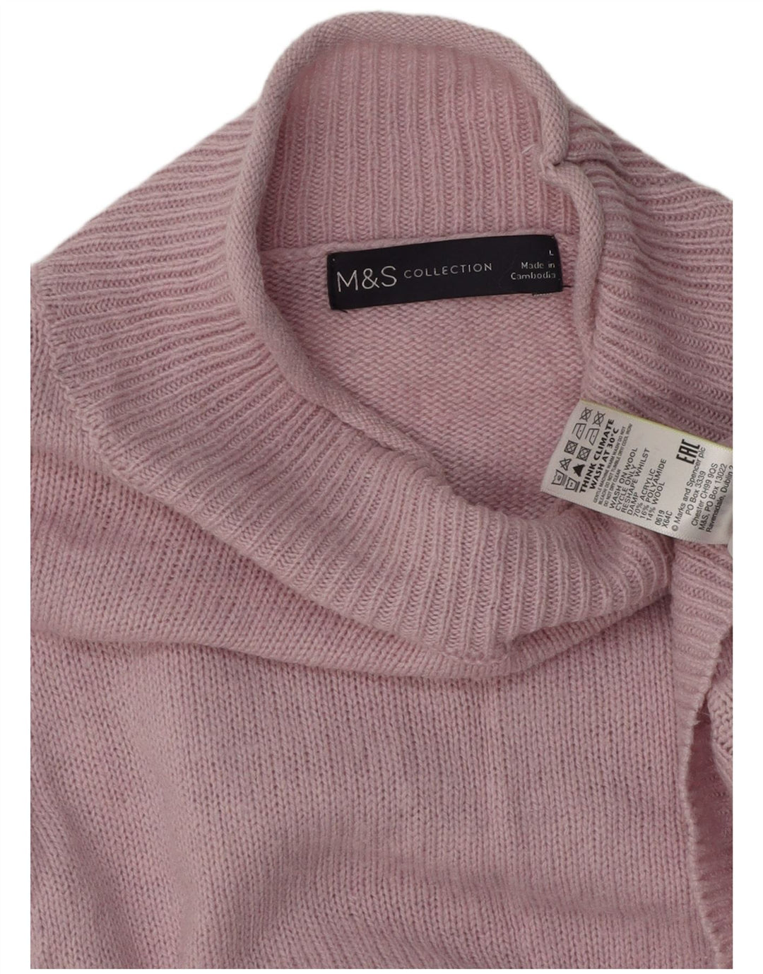 Suéter feminino Marks & Spencer com gola tartaruga Reino Unido 16 grande rosa