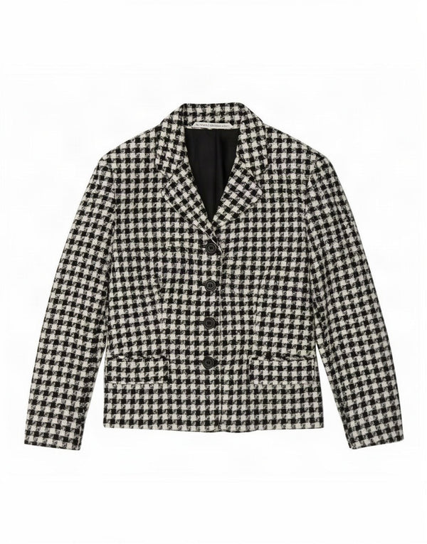 Jaqueta blazer feminina Marks & Spencer com 4 botões Reino Unido 14 grande preto Houndstooth