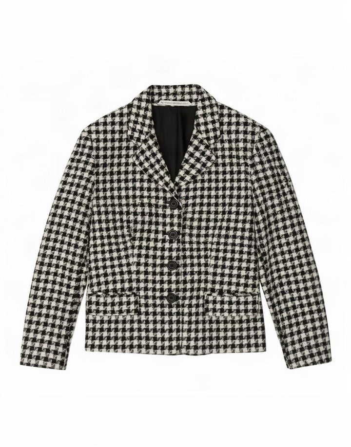 Jaqueta blazer feminina Marks & Spencer com 4 botões Reino Unido 14 grande preto Houndstooth
