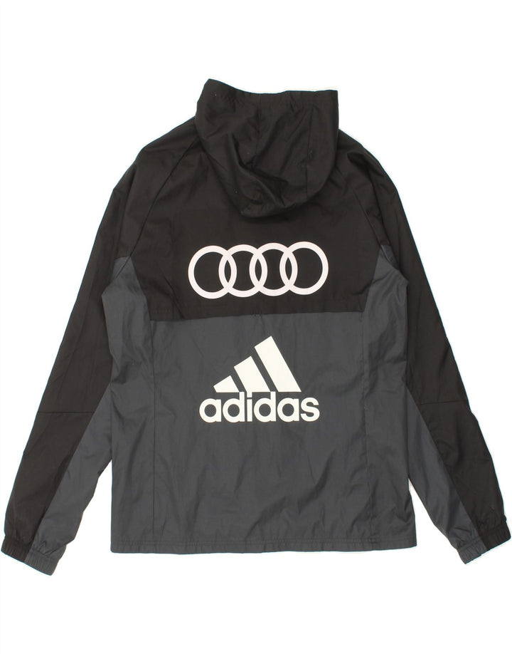 ADIDAS Mens Graphic Hooded Rain Jacket UK 38 Médio Preto Colourblock