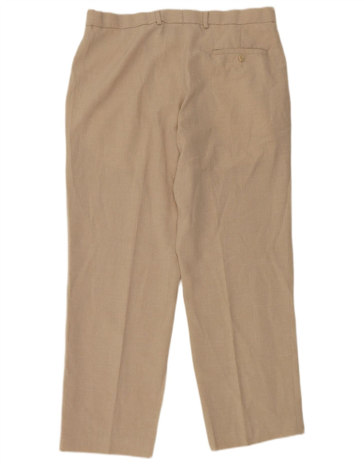 Calça masculina de ajuste regular Marks & Spencer W34 L29 poliéster bege