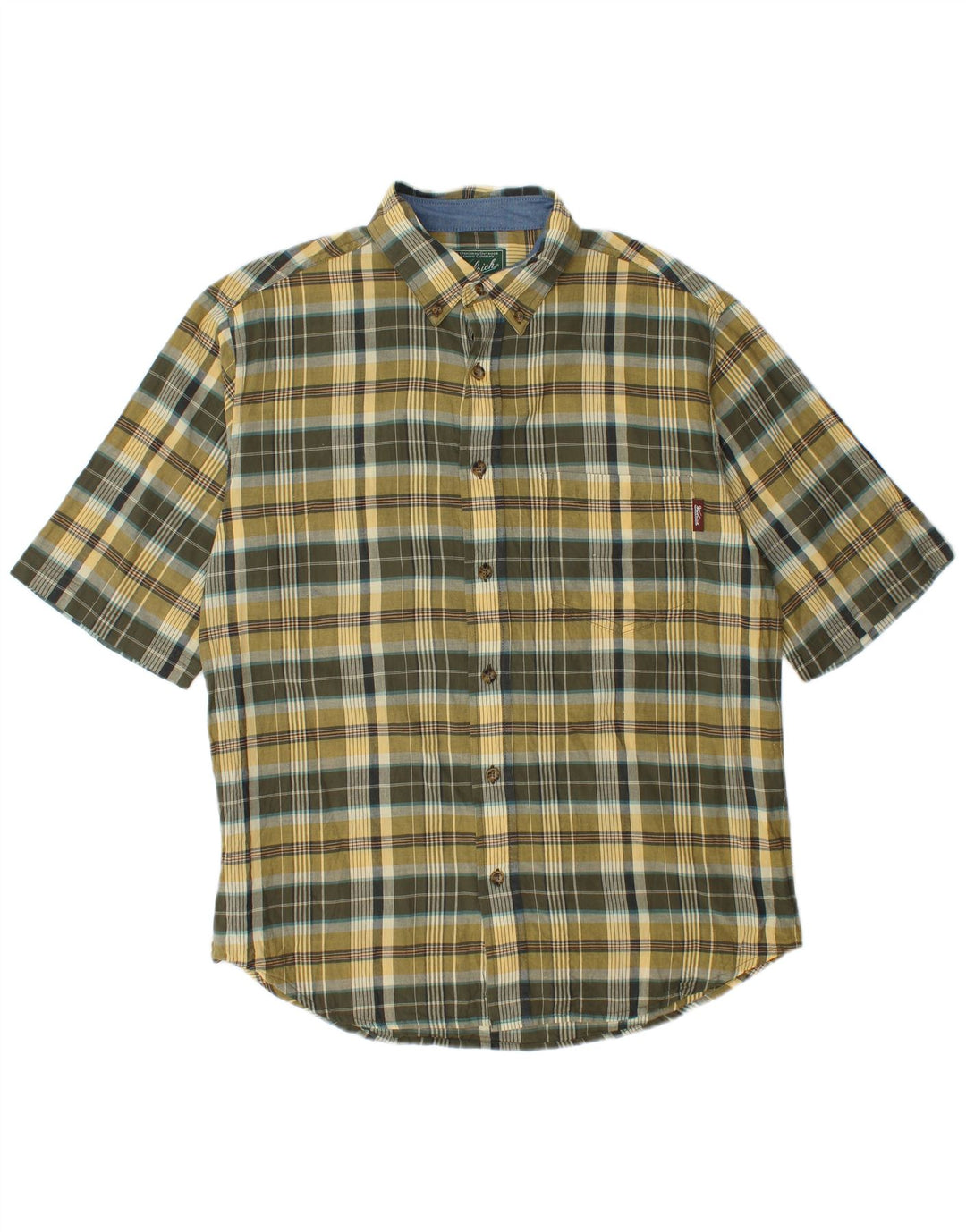 Camisa masculina de manga curta Woolrich, algodão xadrez médio cáqui