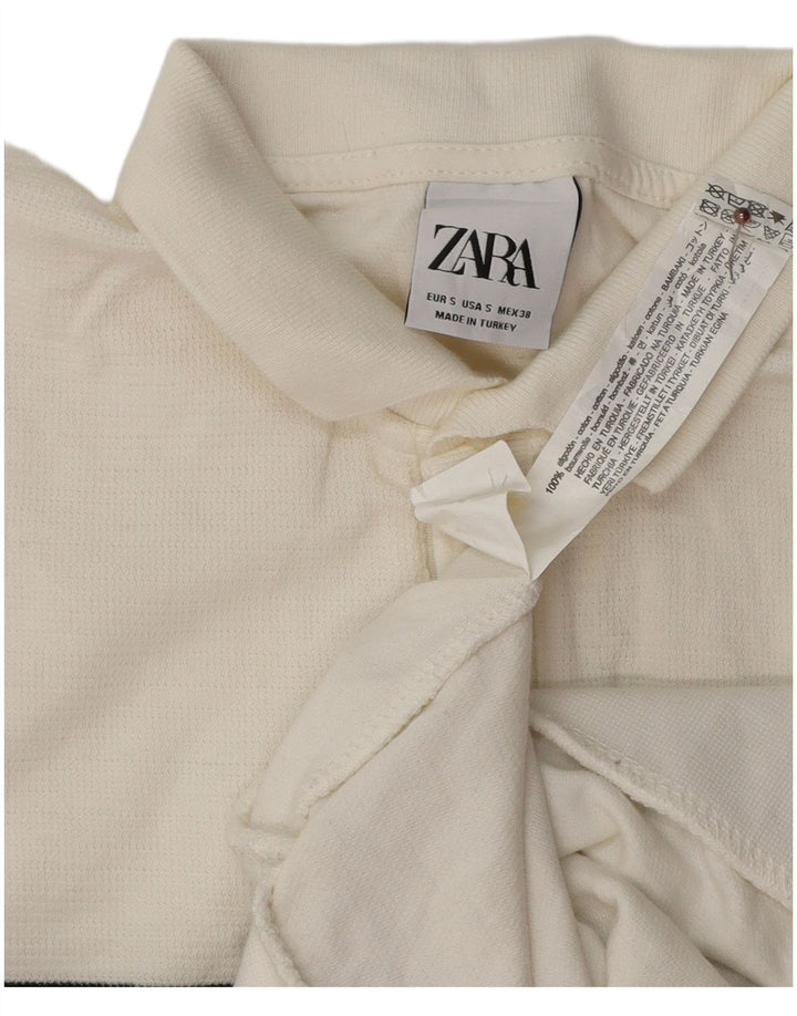 Zara Camisa polo masculina pequena branca de algodão colorblock
