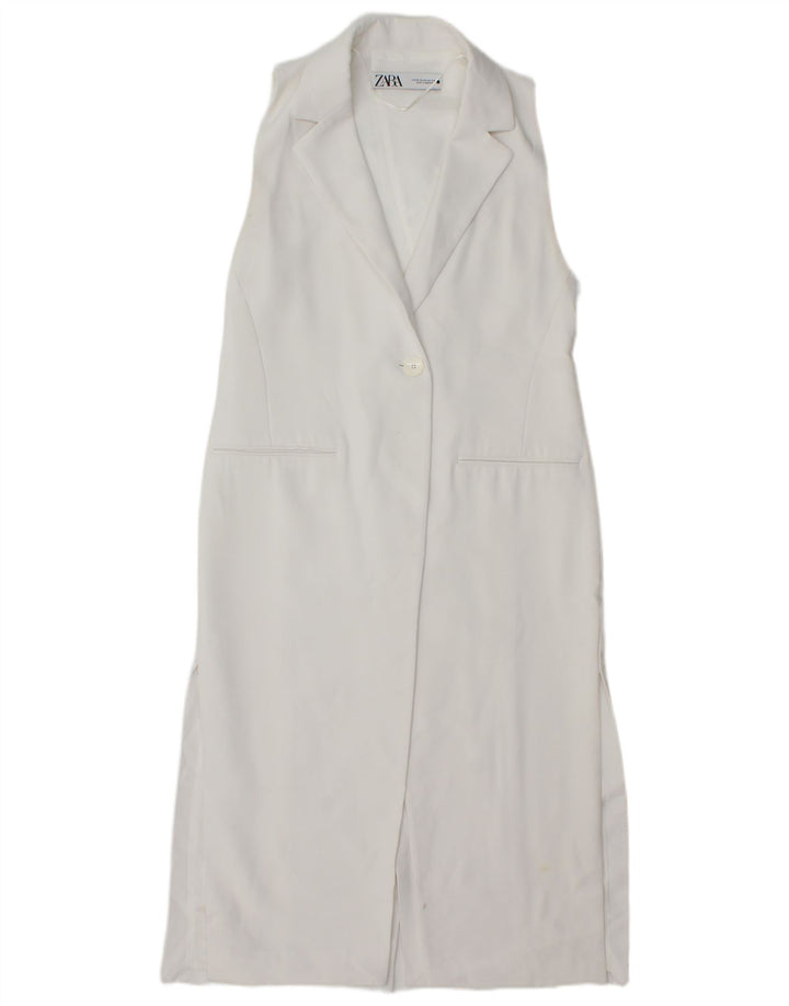 Zara Colete Regular Longline Feminino Reino Unido 6 XS Branco