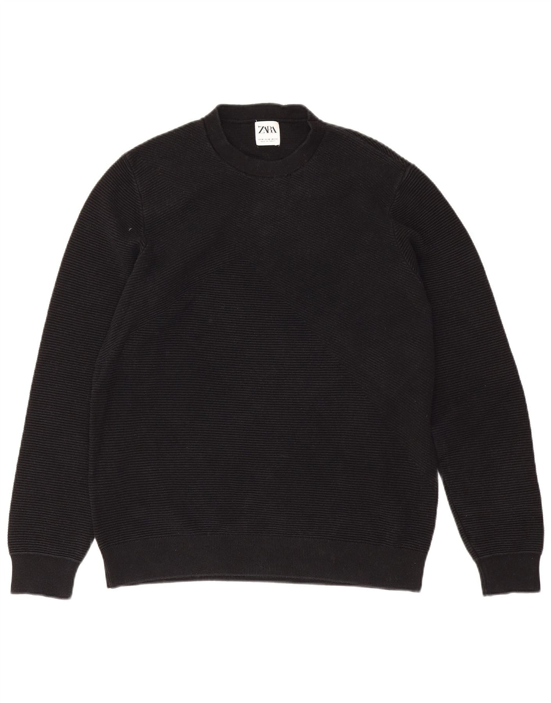 Zara Suéter masculino com gola redonda, algodão preto médio