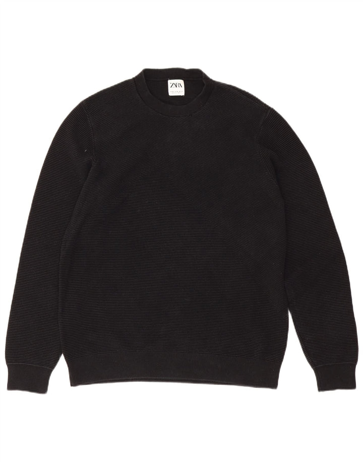 Zara Suéter masculino com gola redonda, algodão preto médio