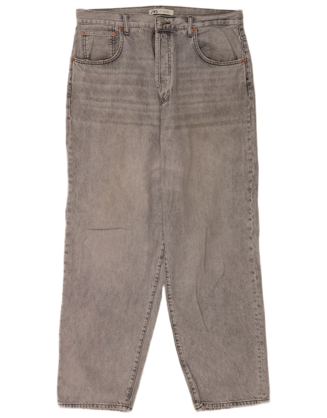 Zara Mens Straight Jeans EU 44 Grande W34 L30 Cinza Algodão