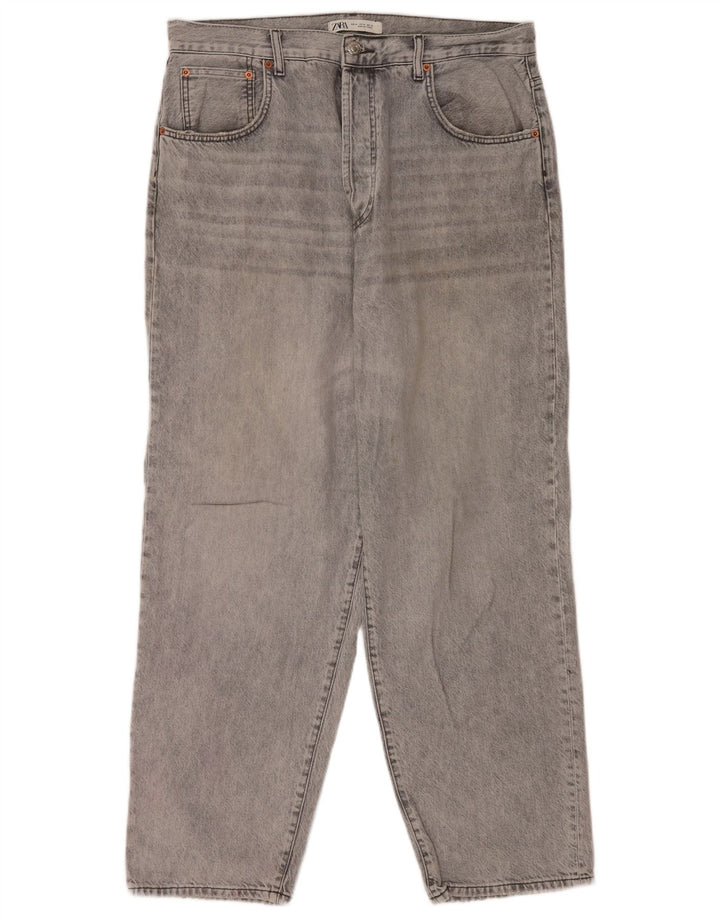 Zara Mens Straight Jeans EU 44 Grande W34 L30 Cinza Algodão