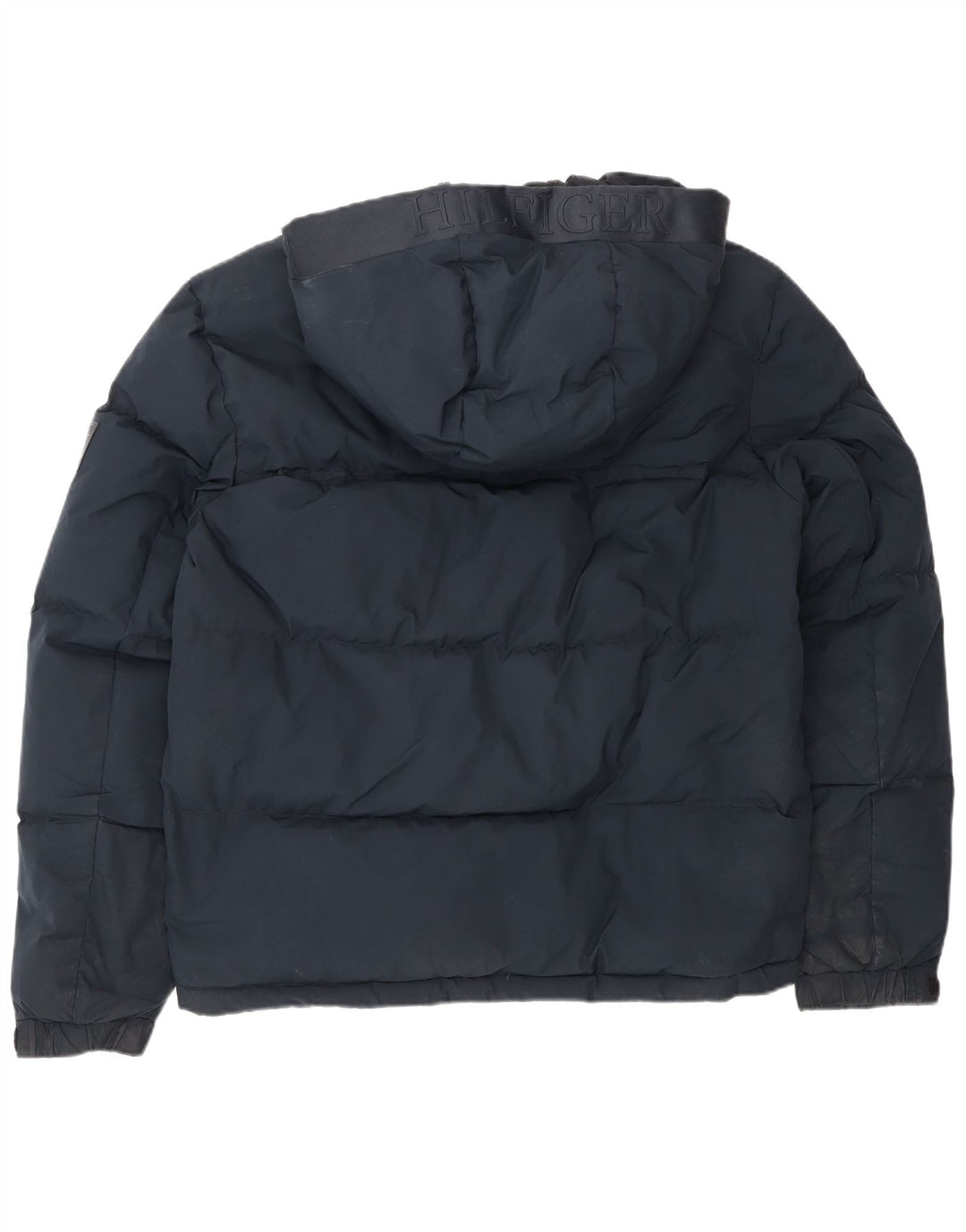 Jaqueta masculina acolchoada com capuz Tommy Hilfiger Reino Unido 38 poliéster azul marinho médio