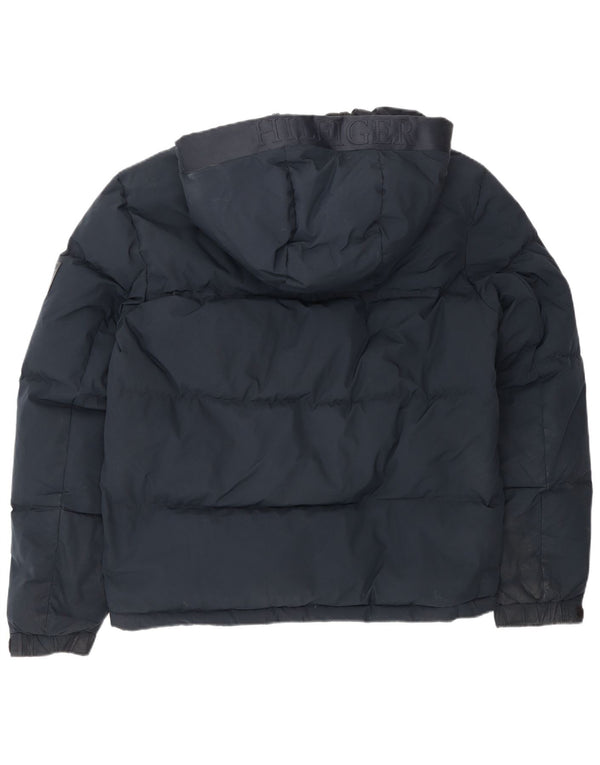 Jaqueta masculina acolchoada com capuz Tommy Hilfiger Reino Unido 38 poliéster azul marinho médio
