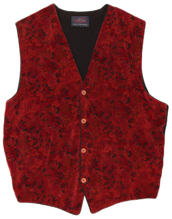 Colete feminino vintage UK 18 XL Borgonha floral algodão