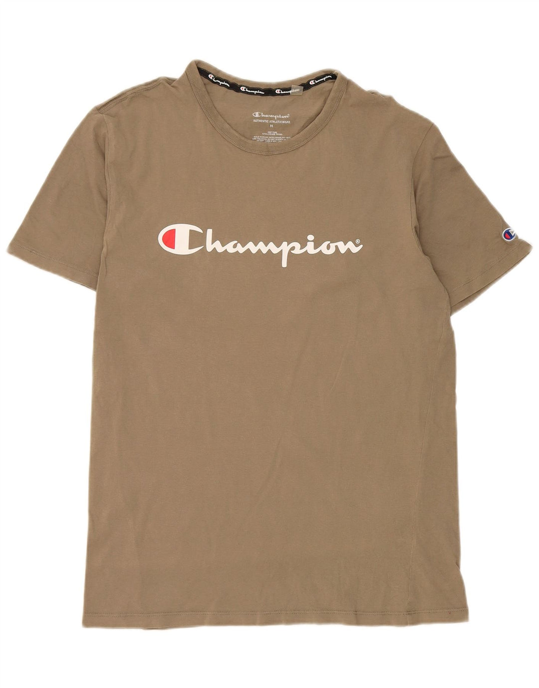 Camiseta gráfica masculina Champion de algodão cáqui médio
