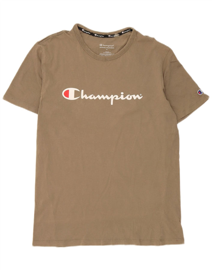 Camiseta gráfica masculina Champion de algodão cáqui médio