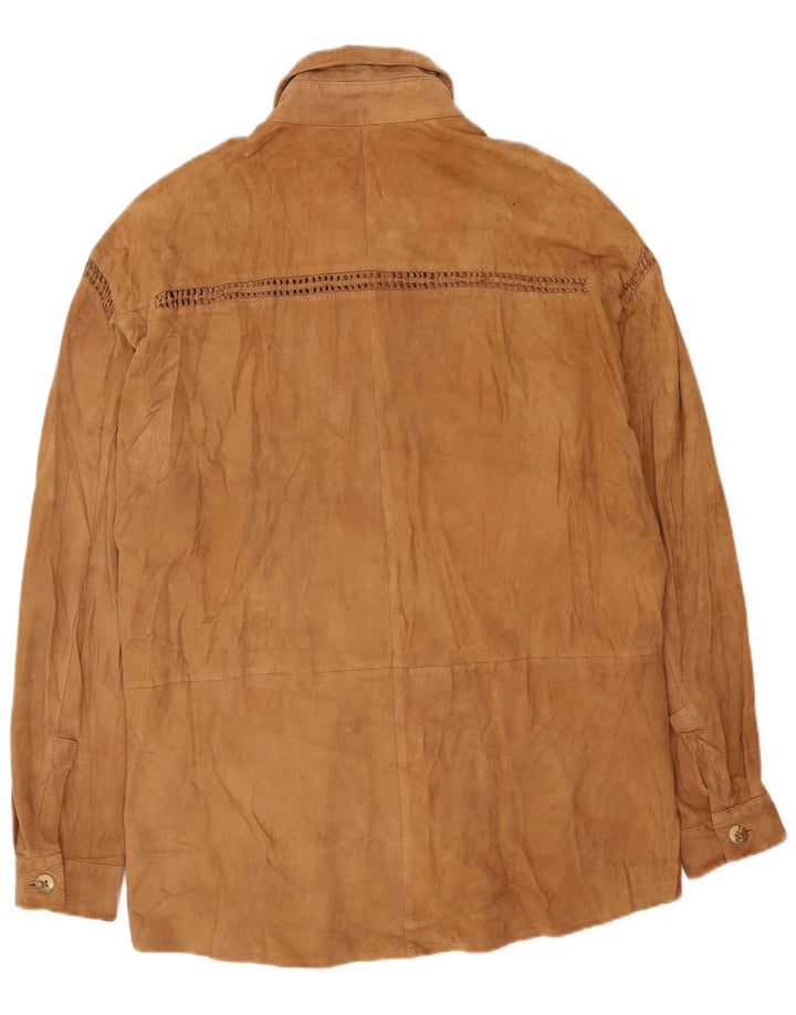 Camiseta feminina vintage camurça Reino Unido 14 couro bege médio