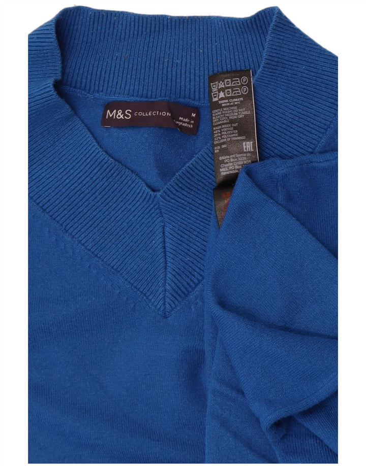 Suéter feminino Marks & Spencer com decote em V Reino Unido 14 viscose azul médio