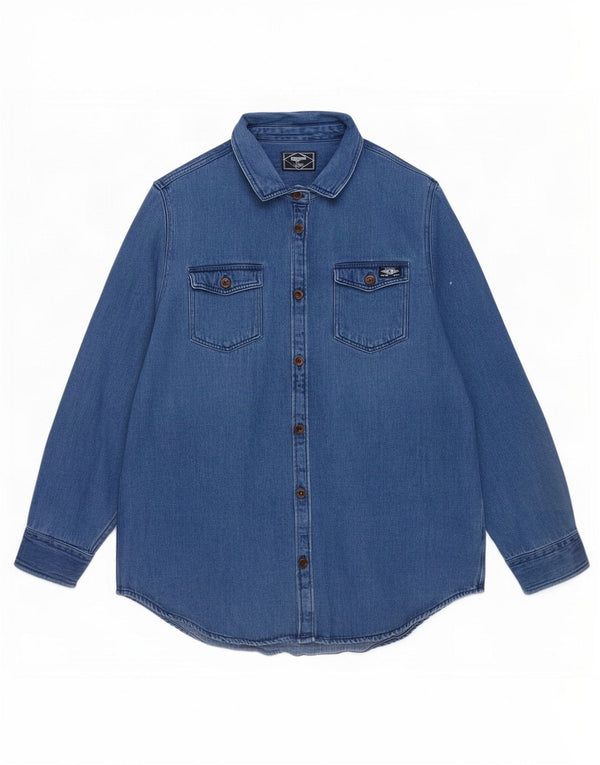 Camisa jeans feminina Superdry UK 16 grande algodão azul