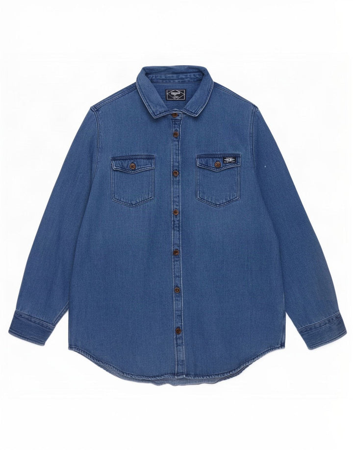 Camisa jeans feminina Superdry UK 16 grande algodão azul