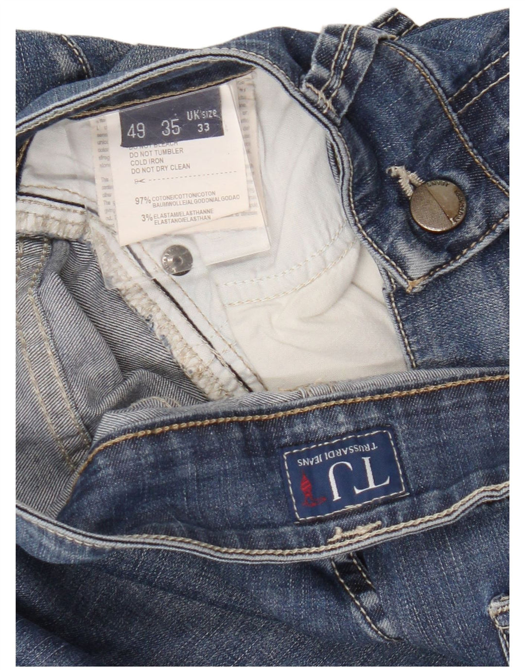 Trussardi Mens Straight Jeans W33 L32 Azul Algodão