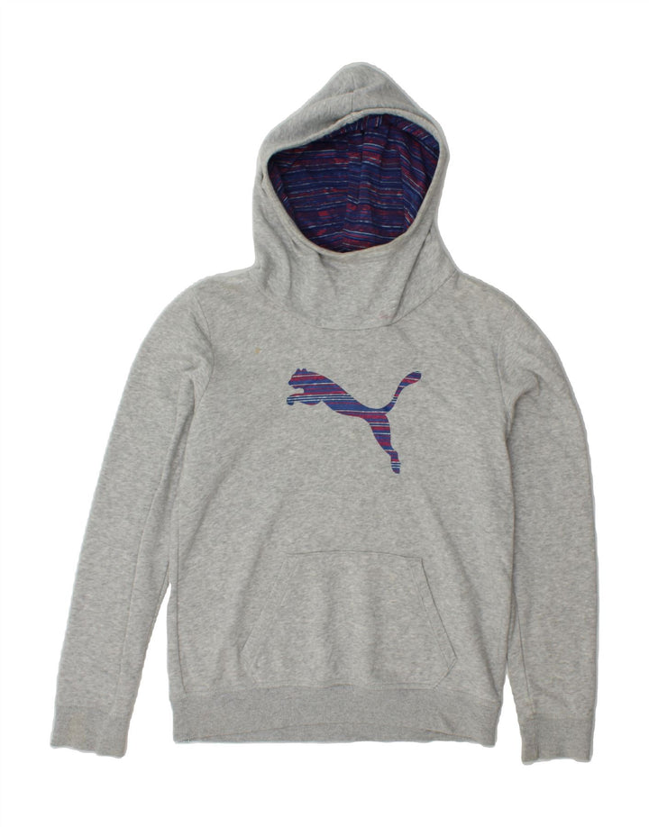 PUMA Girls Graphic Hoodie Jumper 15-16 Years Grey Cotton Vintage Puma and Second-Hand Puma from Messina Hembry 