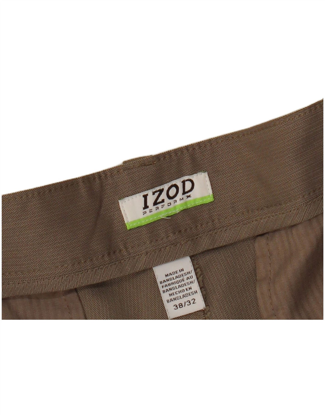 Calça chino reta masculina IZOD W38 L32 poliéster espinha de peixe bege