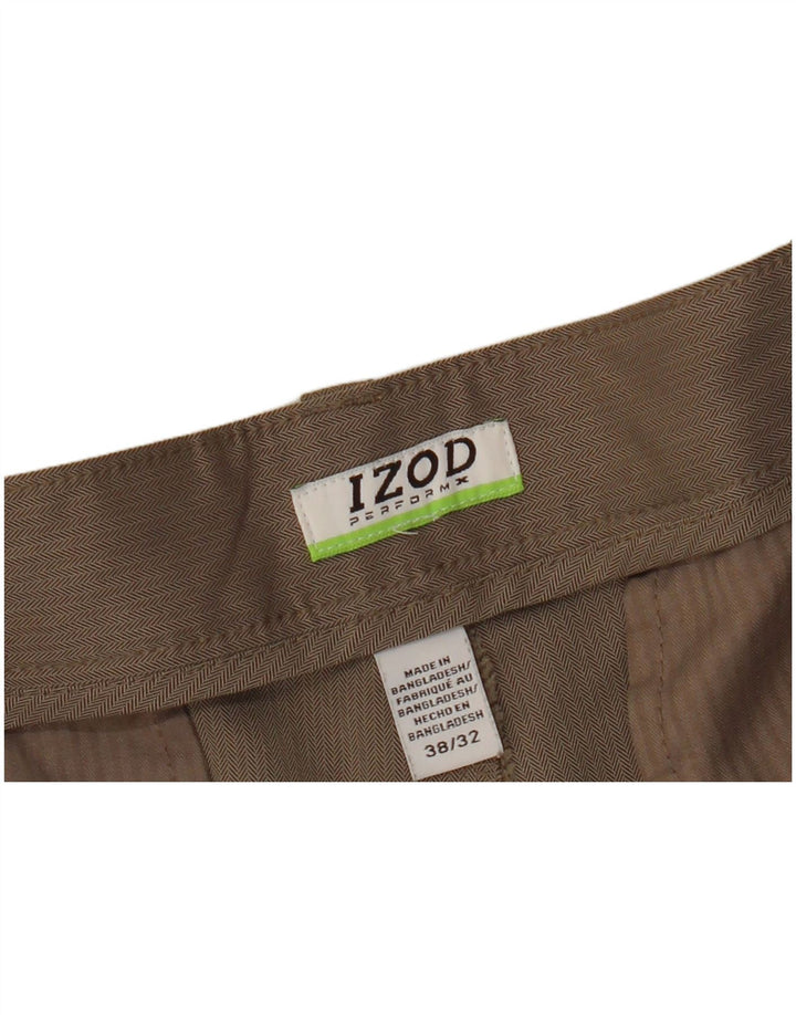 Calça chino reta masculina IZOD W38 L32 poliéster espinha de peixe bege