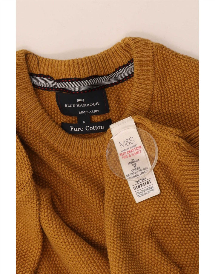 Suéter masculino Marks & Spencer Blue Harbor com gola redonda, amarelo médio