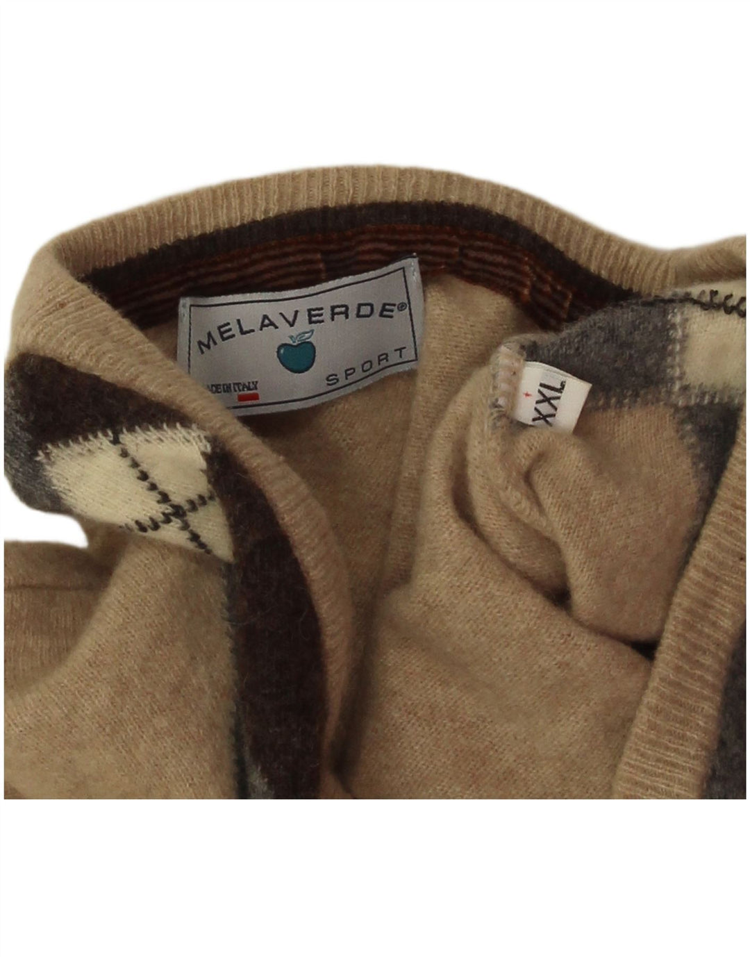 Suéter masculino Melaverde com decote em V 2XL bege argyle/lã diamante