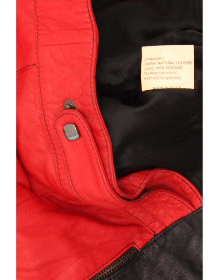 Jaqueta de couro feminina David 2 UK 14 couro colorblock vermelho médio