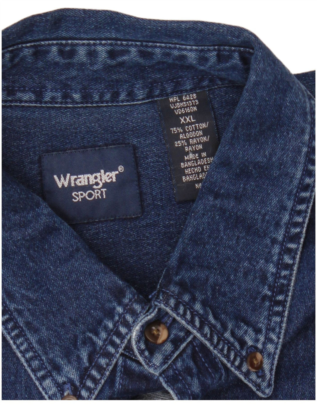 Camisa jeans masculina Wrangler 2XL algodão azul marinho