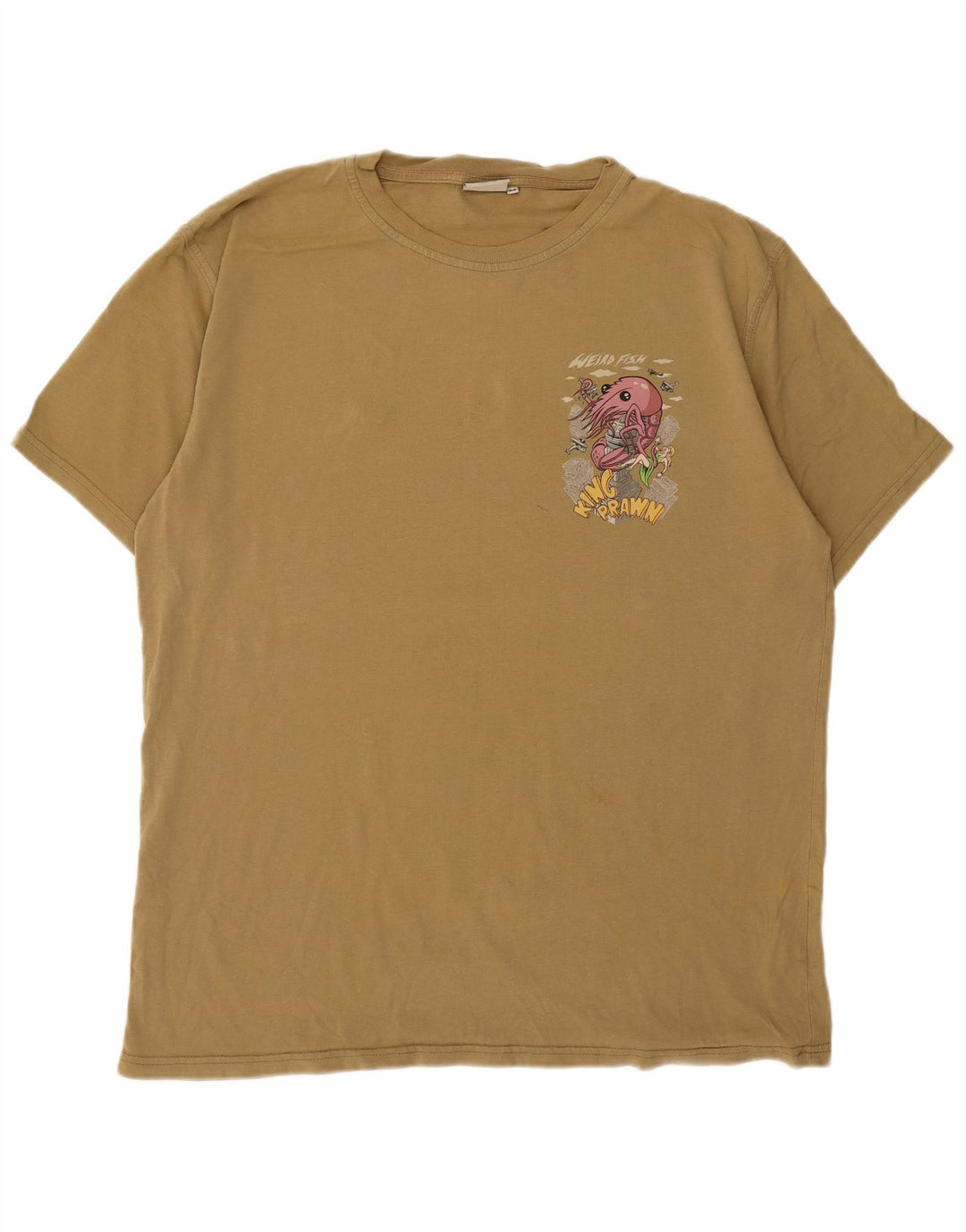 Camiseta gráfica masculina Weird Fish Top médio de algodão cáqui