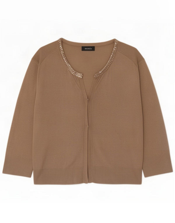 Max & Co. Suéter cardigã feminino de manga 3/4 Reino Unido 14 grande viscose bege