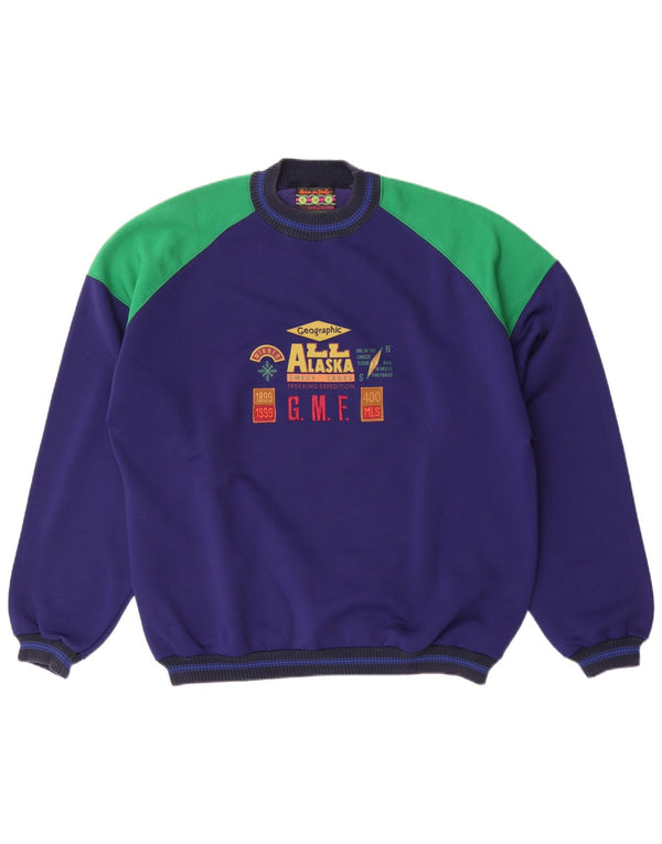 Moletom gráfico masculino vintage Jumper XL azul marinho algodão colorblock