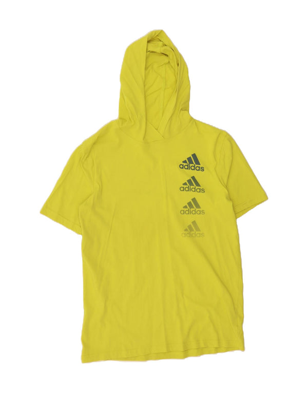 Camiseta ADIDAS Meninos com Capuz Gráfico Top 14-15 Anos Grande Algodão Amarelo