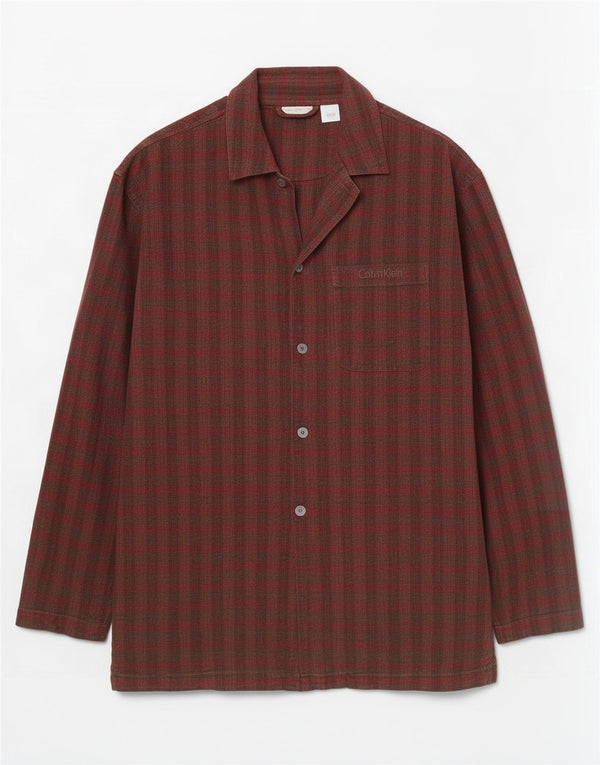 Camisa de dormir masculina Calvin Klein de algodão xadrez médio Borgonha