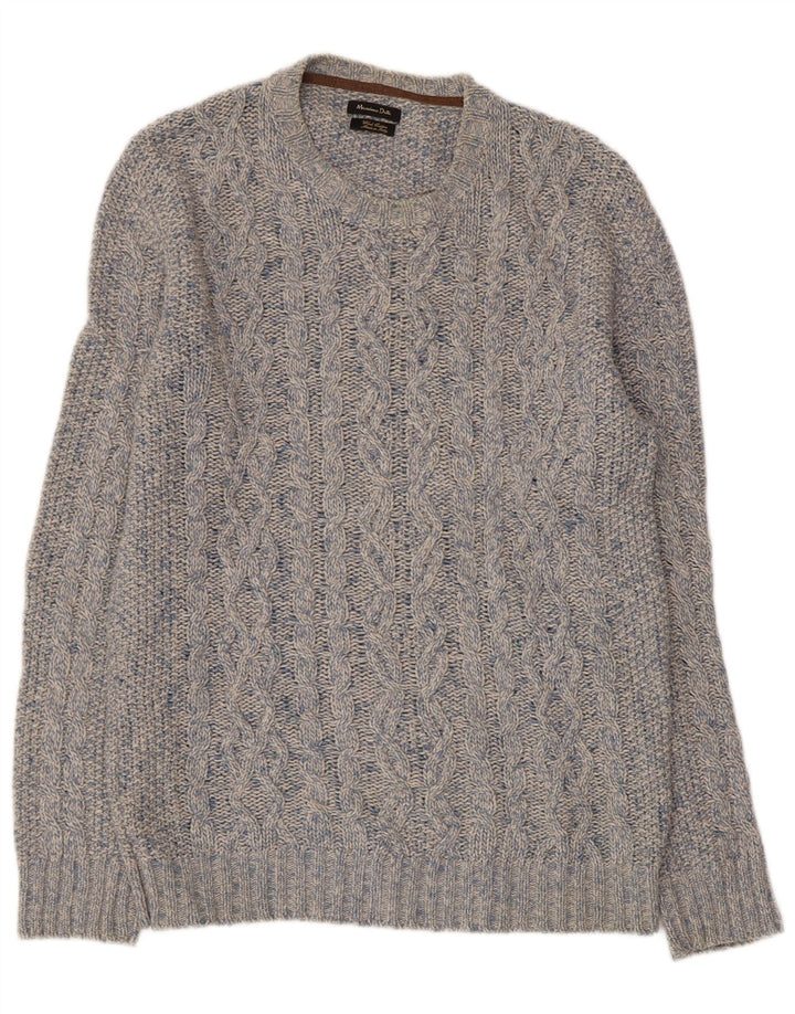 Suéter masculino MASSIMO DUTTI com gola redonda, lã grande manchada azul