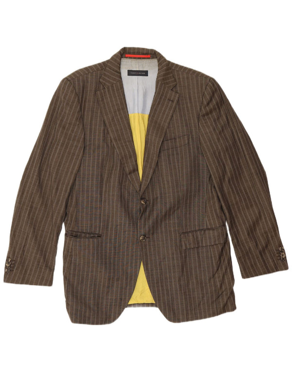 Jaqueta Blazer Masculina Tommy Hilfiger com 2 Botões IT 52 XL Viscose Listrada Marrom