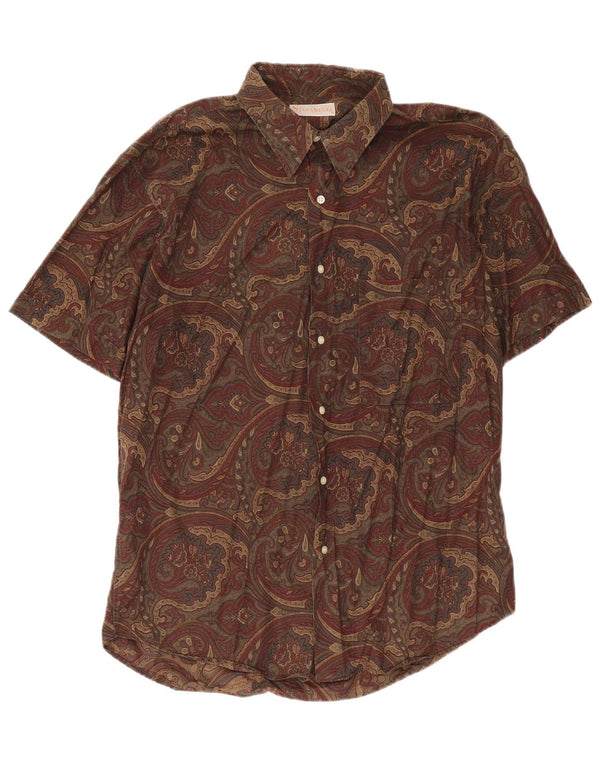 Camisa masculina de manga curta Tomaso Stefanelli grande algodão paisley marrom