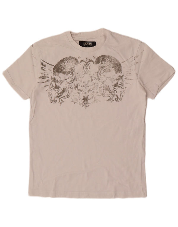 Replay Camiseta masculina gráfica top pequeno branco