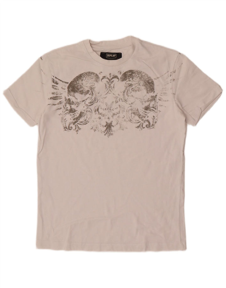 Replay Camiseta masculina gráfica top pequeno branco