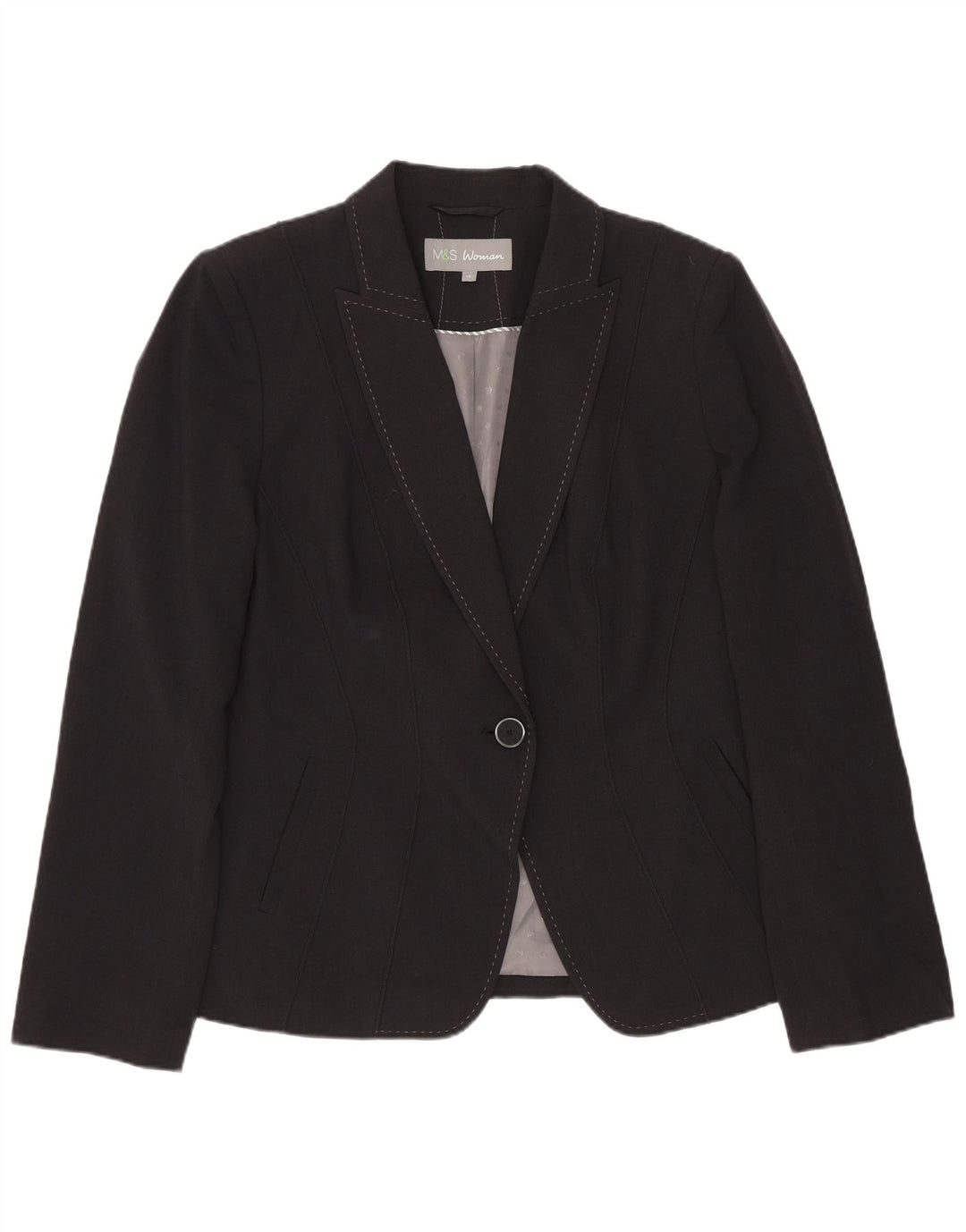 Jaqueta blazer feminina Marks & Spencer com 1 botão Reino Unido 14 grande cinza poliéster
